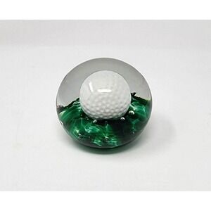 Peacock Glassworks USA Glass Encased Golf Ball Paperweight Art Glass 3"x2.5"